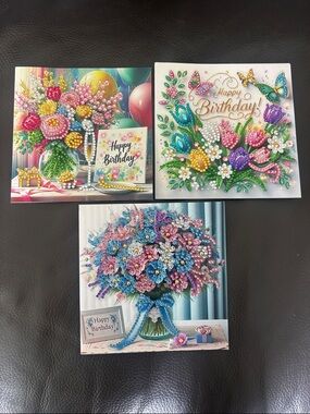 1 Handcrafted Rhinestone Embellished Floral Birthday Card - pick 1  (sealed)